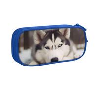 ULKMFFCF Trousse à crayons imprimée chien Husky, noire, grande capacité pour étudiants, papeterie, boîte à crayons avec fermeture éclair pour l'école, le bureau, les voyages et le maquillage, bleu,