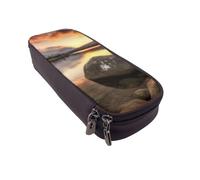 ULKMFFCF Trousse à crayons imprimée plage d'été - Trousse à crayons en cuir synthétique avec fermeture éclair pour l'école, le bureau, les voyages et le maquillage, Rock and Lake Under Sunset, Taille