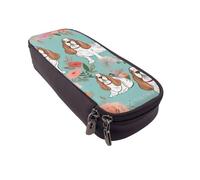 ULKMFFCF Trousse à crayons imprimée Volcano - En cuir synthétique - Avec fermeture éclair - Pour l'école, le bureau, les voyages et le maquillage, Sweet Basset Hound Florals, Taille unique, Cartable