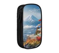 ULKMFFCF Trousse à crayons japonaise avec fermeture éclair - Motif paysage du mont Fuji - Noir - Grande capacité - Pour l'école, le bureau, les voyages et le maquillage, Noir , Taille unique, Cartable