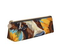 ULKMFFCF Trousse à crayons motif vache avec tournesols en triangle imprimé bleu - Jolie pochette en cuir à fermeture éclair pour l'école, le bureau, les voyages et le maquillage, blanc, Taille unique