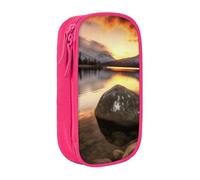 ULKMFFCF Trousse à crayons noire avec imprimé Rock and Lake sous le coucher de soleil - Grande capacité - Pour l'école, le bureau, les voyages, le maquillage, rose, Taille unique, Cartable