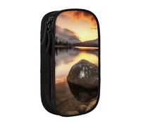 ULKMFFCF Trousse à crayons noire avec imprimé Rock and Lake sous le coucher de soleil - Grande capacité - Pour l'école, le bureau, les voyages, le maquillage, Noir , Taille unique, Cartable
