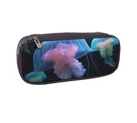 ULKMFFCF Trousse à crayons noire et bleue avec imprimé libellule pour garçons et filles - Jolie pochette en cuir synthétique pour l'école, le bureau, les voyages, le maquillage, Jolie méduse, Taille