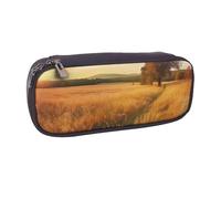 ULKMFFCF Trousse à crayons noire et bleue avec imprimé libellule pour garçons et filles - Jolie pochette en cuir synthétique pour l'école, le bureau, les voyages, le maquillage, Paysage d'herbe dorée