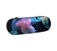 ULKMFFCF Trousse à crayons rigide en cuir synthétique avec imprimé libellule noire et bleue pour l'école, le bureau, les voyages et le maquillage, Jolie méduse, Taille unique, Cartable