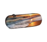 ULKMFFCF Trousse à crayons rigide en cuir synthétique avec imprimé libellule noire et bleue pour l'école, le bureau, les voyages et le maquillage, Beach Sunrise White Wave, Taille unique, Cartable