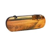 ULKMFFCF Trousse à crayons rigide en cuir synthétique avec imprimé libellule noire et bleue pour l'école, le bureau, les voyages et le maquillage, Paysage d'herbe dorée, Taille unique, Cartable