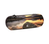 ULKMFFCF Trousse à crayons rigide en cuir synthétique avec imprimé tournesol pour l'école, le bureau, les voyages et le maquillage, Rock and Lake Under Sunset, Taille unique, Cartable