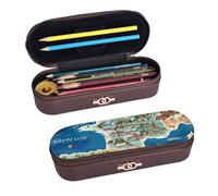 ULKMFFCF Trousse à crayons rigide imprimée carte de la Grèce - Trousse à crayons en cuir synthétique avec fermeture éclair pour l'école, le bureau, les voyages et le maquillage, Noir , Taille unique,