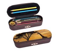 ULKMFFCF Trousse à crayons rigide imprimée girafe et arbres au crépuscule en Afrique - En cuir synthétique - Avec fermeture éclair - Pour l'école, le bureau, les voyages et le maquillage, Noir ,