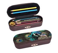 ULKMFFCF Trousse à crayons rigide imprimée paon frais - Trousse à crayons en cuir synthétique avec fermeture éclair pour l'école, le bureau, les voyages et le maquillage, Noir , Taille unique,