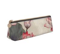 ULKMFFCF Trousse à crayons triangle avec imprimé floral lotus - Jolie pochette en cuir avec fermeture éclair pour l'école, le bureau, les voyages et le maquillage, blanc, Taille unique, Cartable