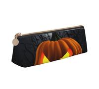 ULKMFFCF Trousse à crayons triangle imprimée lune Halloween - Jolie pochette en cuir avec fermeture éclair pour l'école, le bureau, les voyages et le maquillage, blanc, Taille unique, Cartable