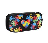 ULKMFFCF Trousse de sensibilisation à l'autisme avec motif cœur imprimé - Grande capacité - Avec fermeture éclair - Pour l'école, le bureau, les voyages et le maquillage - Noir, Noir , Taille unique,