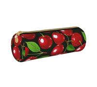 ULKMFFCF Trousse ronde en cuir avec fermeture éclair pour l'école, le bureau, les voyages et le maquillage Motif cerises rouges, blanc, Taille unique, Cartable