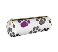 ULKMFFCF Trousse ronde en cuir avec imprimé empreintes de pattes de chien - Jolie pochette zippée en cuir pour l'école, le bureau, les voyages et le maquillage, blanc, Taille unique, Cartable