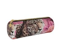 ULKMFFCF Trousse ronde en cuir avec imprimé léopard rose pour l'école, le bureau, les voyages et le maquillage, blanc, Taille unique, Cartable