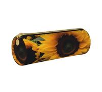 ULKMFFCF Trousse ronde en cuir avec imprimé tournesol jaune - Jolie pochette zippée pour l'école, le bureau, les voyages et le maquillage, blanc, Taille unique, Cartable