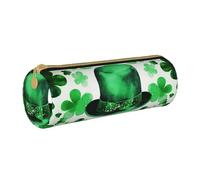 ULKMFFCF Trousse ronde imprimée Happy St Patrick's Day - Jolie pochette zippée en cuir pour l'école, le bureau, les voyages et le maquillage, blanc, Taille unique, Cartable