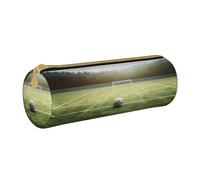 ULKMFFCF Trousse ronde imprimée terrain de football - Jolie pochette en cuir avec fermeture éclair pour l'école, le bureau, les voyages et le maquillage, blanc, Taille unique, Cartable