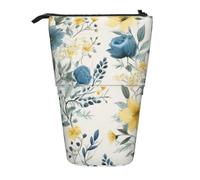 ULKMFFCF Trousse télescopique à motif floral bleu imprimé roses - Jolie trousse d'école, trousse de maquillage, trousse de maquillage, porte-stylo, Noir , Taille unique, Cartable