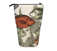 ULKMFFCF Trousse télescopique avec imprimé poisson - Jolie trousse d'école, trousse de maquillage, porte-stylo, Noir , Taille unique, Cartable