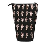 ULKMFFCF Trousse télescopique avec inscription en langue des signes de l'alphabet - Jolie trousse d'école, trousse de maquillage, porte-stylo, Noir , Taille unique, Cartable