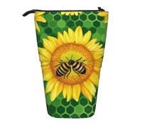 ULKMFFCF Trousse télescopique imprimée abeille et tournesols mignons - Jolie trousse d'école, trousse de maquillage, trousse de maquillage, porte-stylo, Noir , Taille unique, Cartable