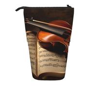 ULKMFFCF Trousse télescopique imprimée violon et livre - Jolie trousse d'école, trousse de maquillage, trousse de maquillage, porte-stylo, Noir , Taille unique, Cartable