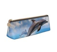 ULKMFFCF Unique 3D Animal Dolphin Printed Triangle Pencil Case - Cute Leather Zip Pouch for School Office Travel and Makeup, blanc, Taille unique, Cartable