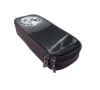 ULKMFFCF Whale Trousse à crayons imprimée pleine lune en cuir synthétique avec fermeture éclair pour l'école, le bureau, les voyages et le maquillage, Baleine pleine lune, Taille unique, Cartable