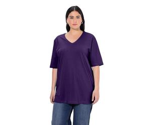 Ulla Popken 515283 T-Shirt pour Femme, Grandes Tailles, Basique, Coupe décontractée, col en V, Manches mi-Longues, Violet Profond, 44-46