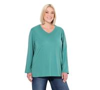 Ulla Popken 725334 Chemise décontractée à Manches Longues pour Femme Grande Taille Col en V, Vert, 50-52