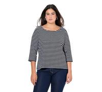 Ulla Popken 837114 T-Shirt à Rayures pour Femme, Grandes Tailles, Coupe Classique, col Rond, Manches 3/4, Noir, 54-56