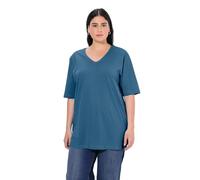 Ulla Popken Ausschnitt, Relaxed, Halbarm T-Shirt, col en V, décontracté, Manches mi-Longues, Bleu, 50-52 Femmes