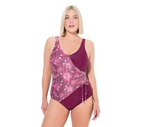 Ulla Popken Badeanzug, Alina, Wickelraffung Glitzerblüten Maillot de Bain Une pièce, Pourpre, 58 Femmes