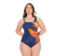 Ulla Popken Badeanzug, Blätter, Softcups, Dreier-träger, Recycelt Maillot de Bain Une pièce, Marine, 56 Femmes