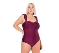 Ulla Popken Badeanzug Gelegte Falten Shiny Maillot de Bain Une pièce, Pourpre, 56 Femmes