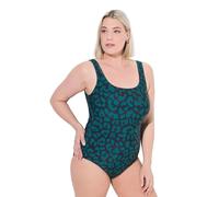 Ulla Popken Badeanzug, Leomuster, Ohne Softcups, Rundhals Maillot de Bain Une pièce, Vert foncé, 58-60 Femmes