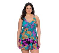 Ulla Popken Badekleid, Blätter, Softcups, Powermesh-vorderfutter Maillot de Bain Une pièce, Noir, 48 FR/50 FR Femmes