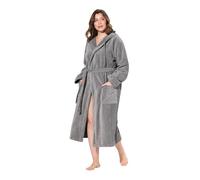 Ulla Popken Bademantel, Kapuze, Gürtel, A-Linie, Frottee Peignoir, Gris béton, 46-48 Femmes