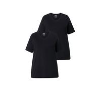 Ulla Popken Basic, 2er-Pack Gleichfarbig Lot de 2 t-Shirts Basiques de la même Couleur, Noir, 54-56 Grande Taille Femmes