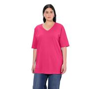 Ulla Popken Femme Grandes Tailles T-Shirt à Manches Courtes et col V, Coupe Relaxed Fit Rose Vif Magenta 58+ 515283528-58+