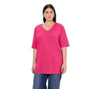 Ulla Popken Basic Shirt, V-Ausschnitt, Relaxed, Halbarm Chemise, magentapink, 44-46 Femme
