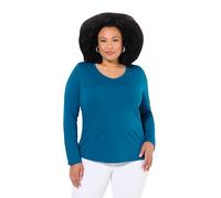 Ulla Popken Basic Shirt, V-Ausschnitt, Schmal, Lange Ärmel, Blaugrün, 46-48 Femme
