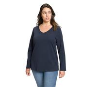 Ulla Popken Basic Shirt, V-Ausschnitt, Slim, Langarm, Tee Shirts Femme, Marine, 42/44