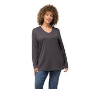 Ulla Popken Basic-t-Shirt, V-Ausschnitt, Entspannt, Langärmelig, Graphitgrau, 54-56 Femme