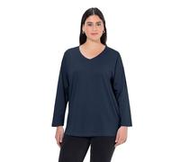 Ulla Popken Basic-V, Langarm T-Shirt À Manches Longues, Bleu/Noir, 60-62 Femme