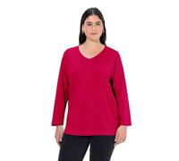 Ulla Popken Basic-V, Langarm T-Shirt À Manches Longues, Rouge, 60-62 Femme